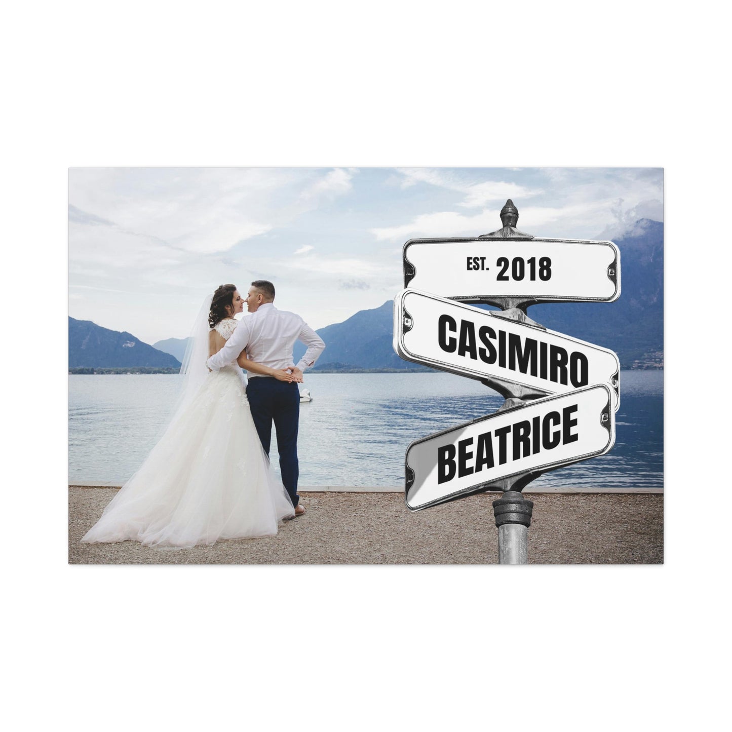 Wedding Couple Photo with Vintage Street Sign Personalized Premium Canvas