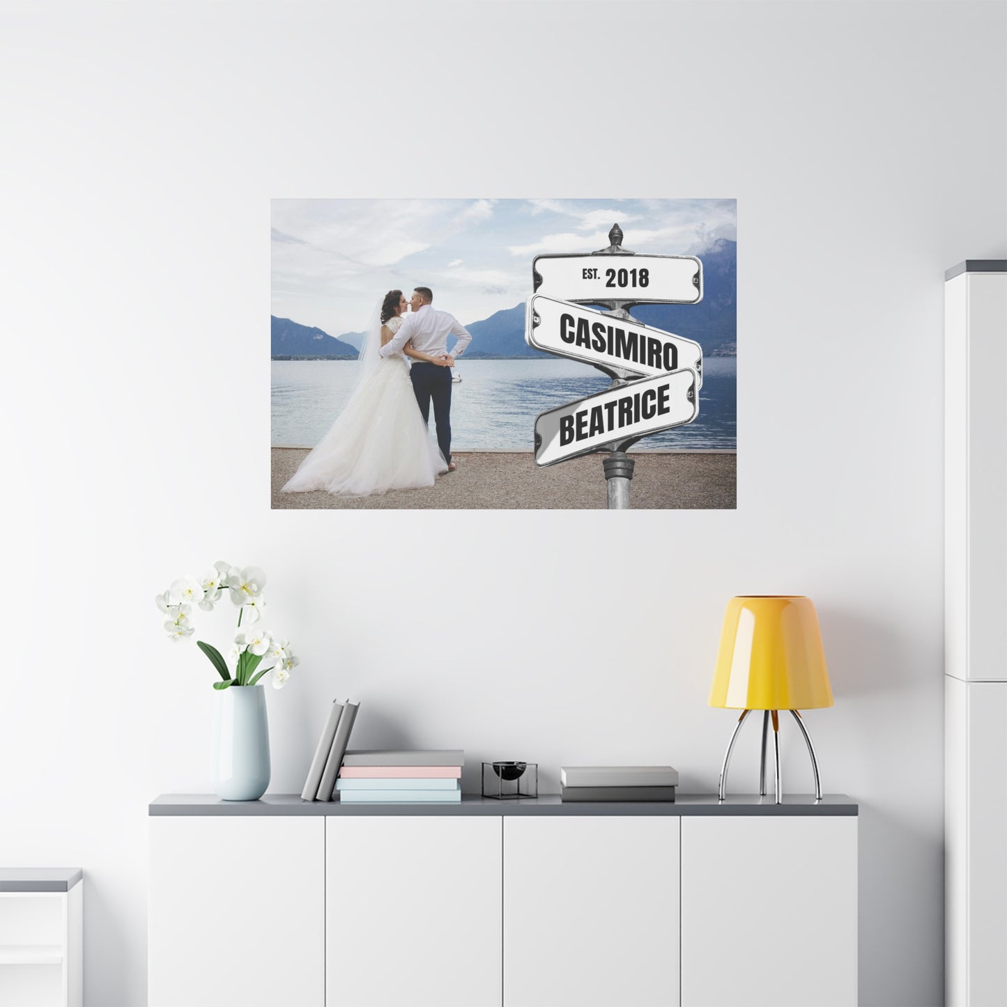 Wedding Couple Photo with Vintage Street Sign Personalized Premium Canvas