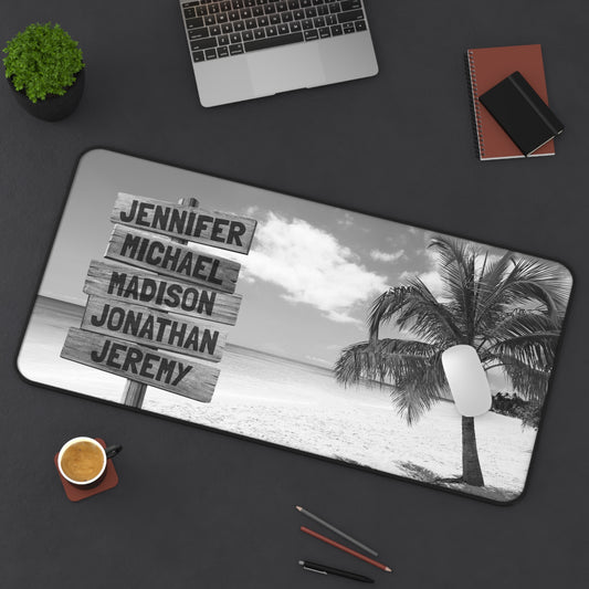 Black and White Ocean Breeze Multi-Names Personalized Desk Mat