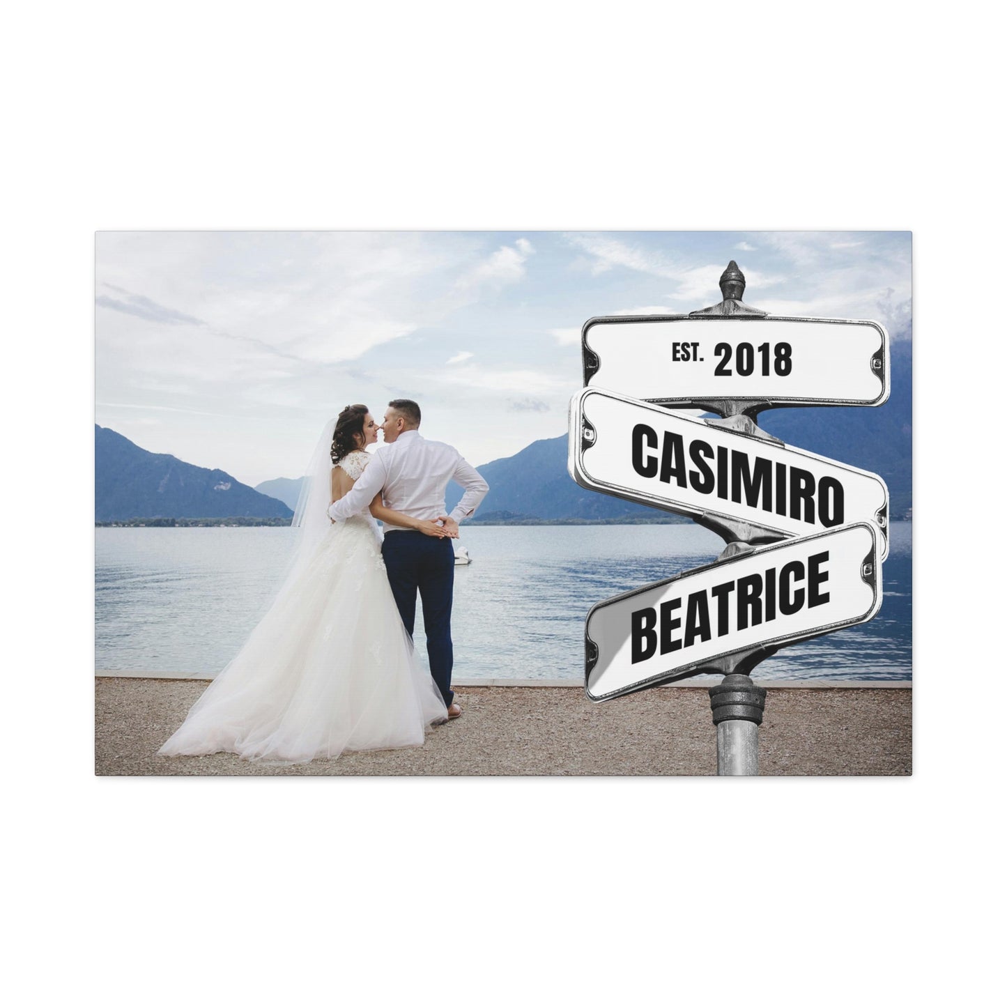 Wedding Couple Photo with Vintage Street Sign Personalized Premium Canvas