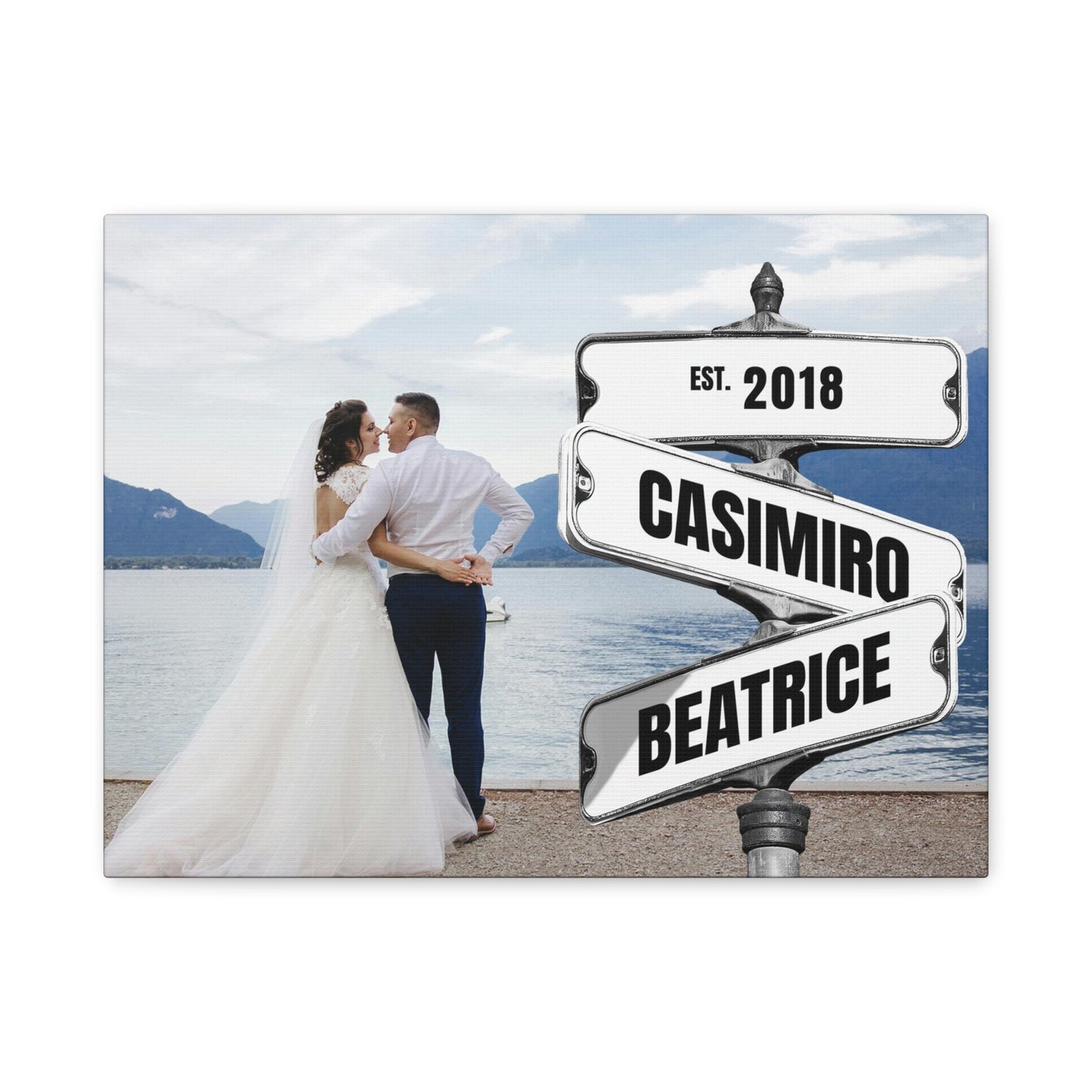 Wedding Couple Photo with Vintage Street Sign Personalized Premium Canvas