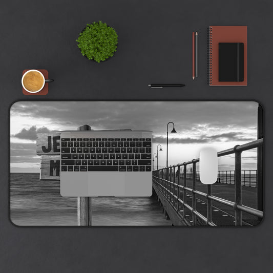 Black and White Ocean Pier Multi-Names Personalized Desk Mat