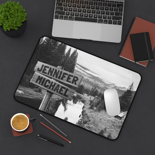 Black and White Mountain Range Multi-Names Personalized Desk Mat