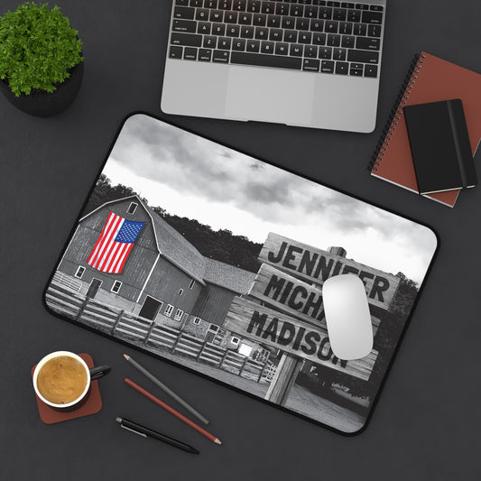 American Barn Black & White Personalized Desk Mat