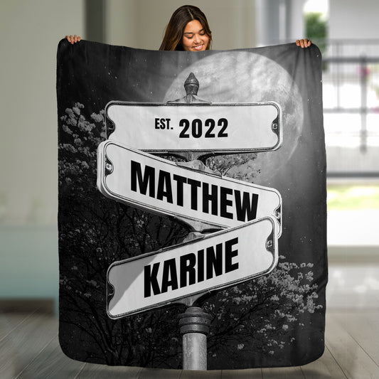 Full Moon at Night Vintage Street Sign Personalized Premium Blanket