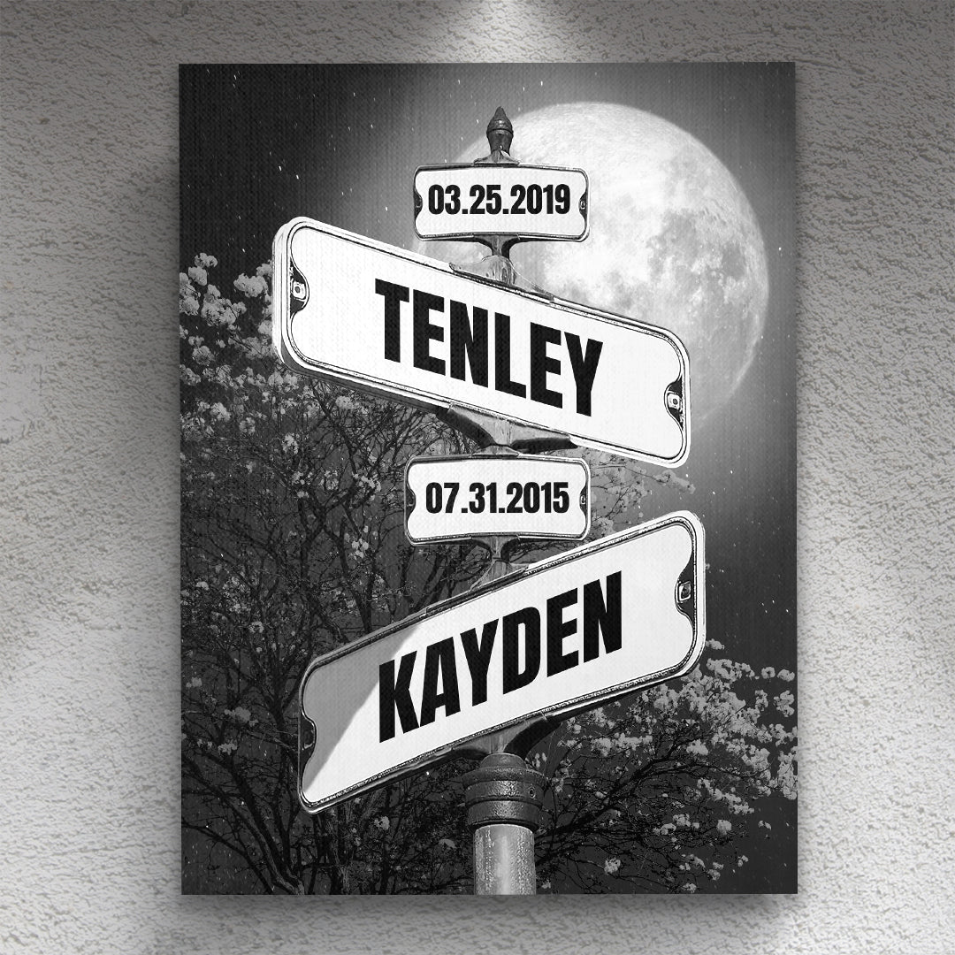 Full Moon at Night Date of Birth Vintage Street Sign Personalized Premium Canvas