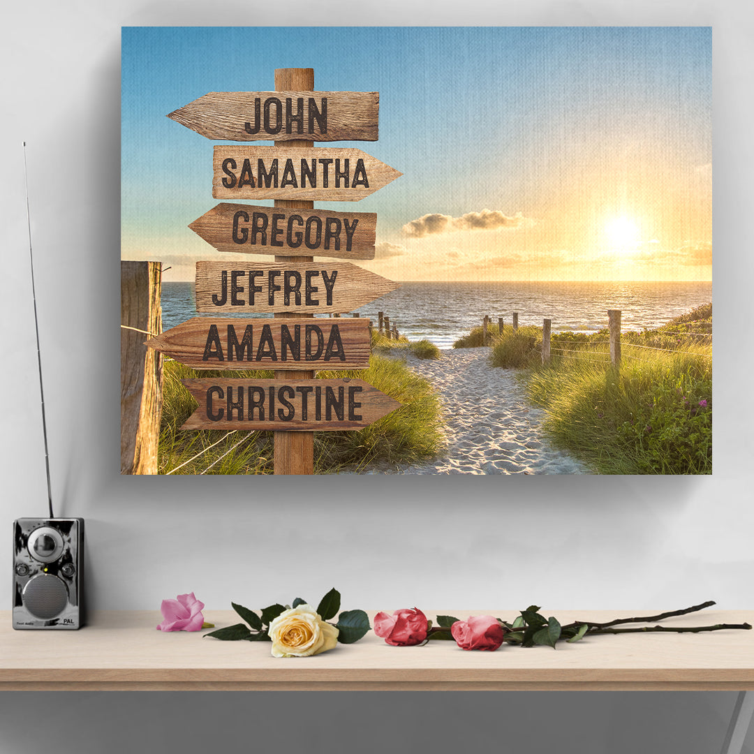 Signpost at the Beach Personalized Premium Canvas