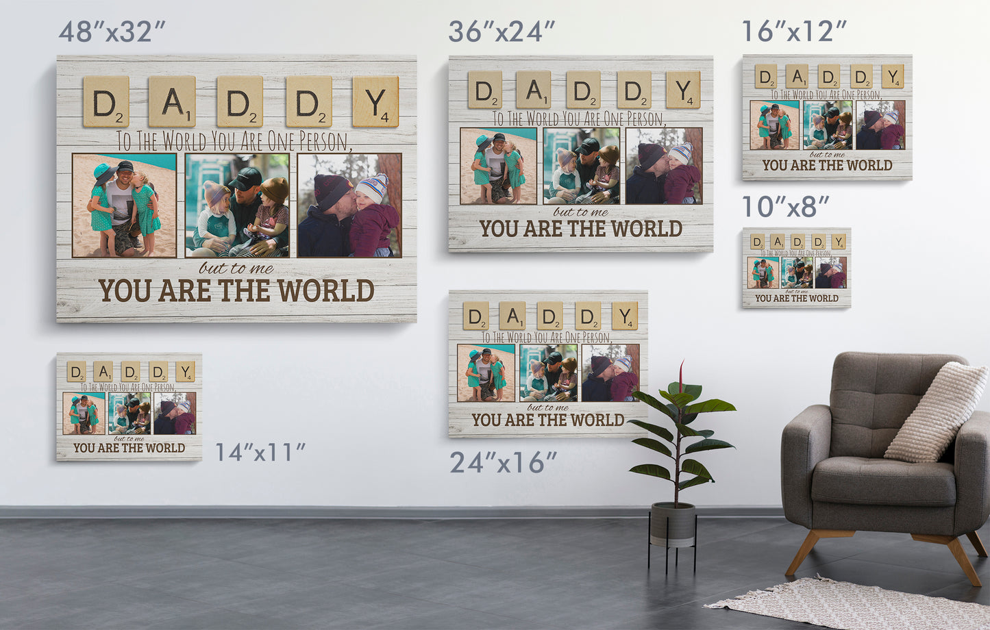 Daddy, You Are The World Personalized Photo Premium Canvas