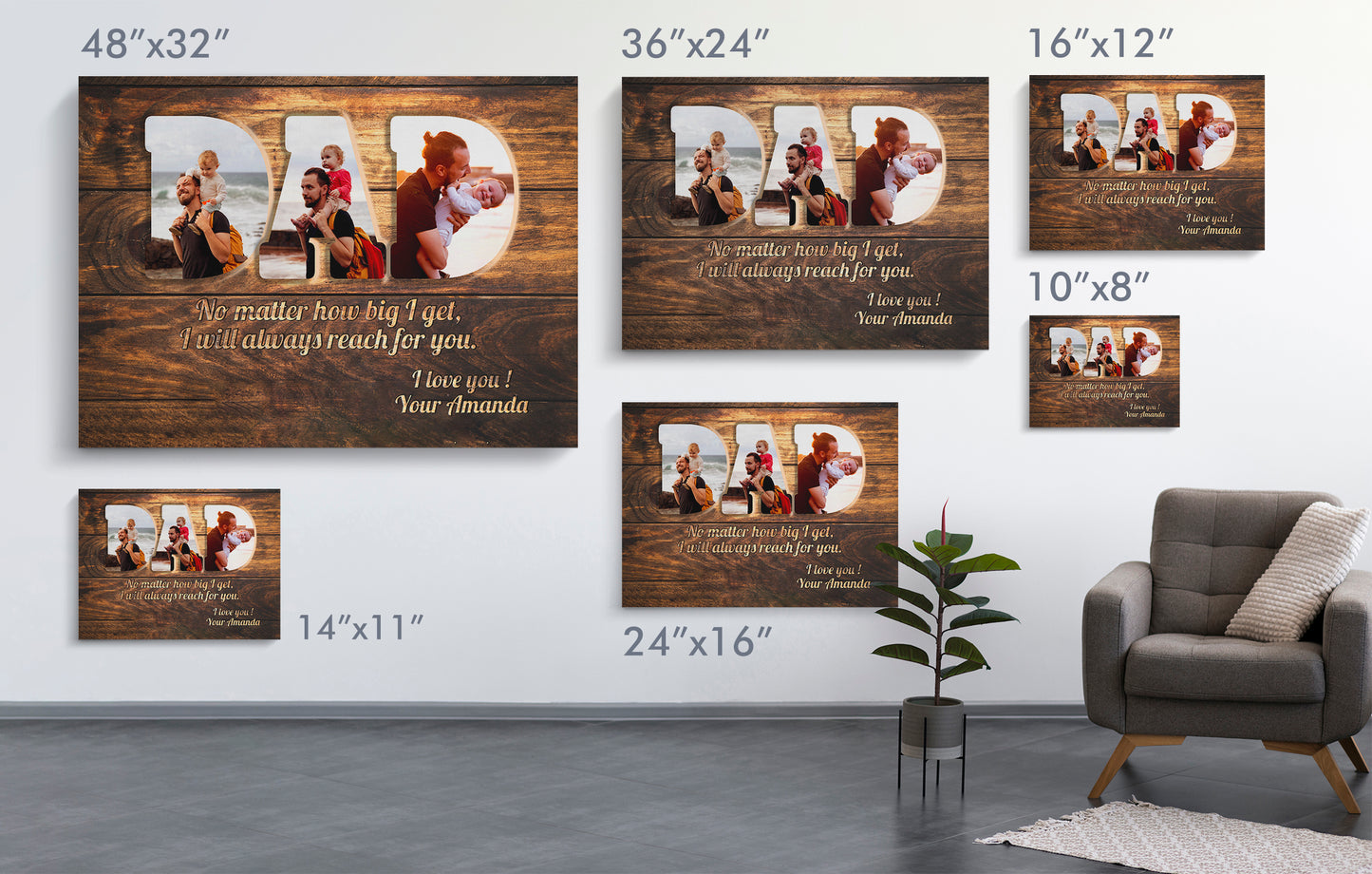 Dad Personalized Photo Premium Canvas (Wood Version)