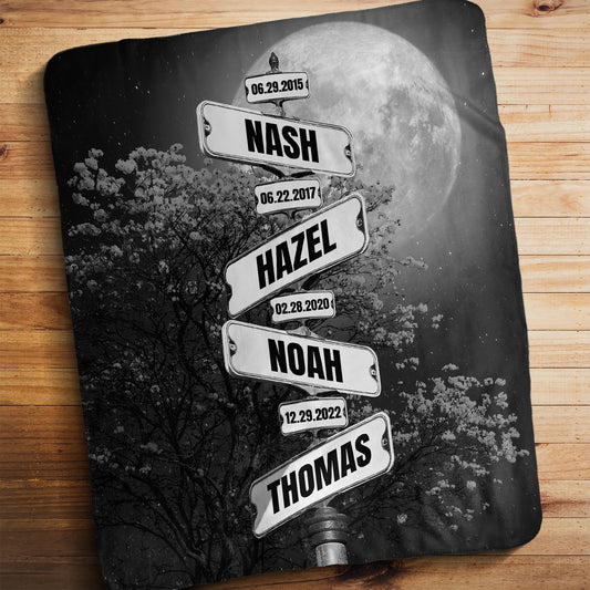 Full Moon at Night Date of Birth Vintage Street Sign Personalized Premium Blanket