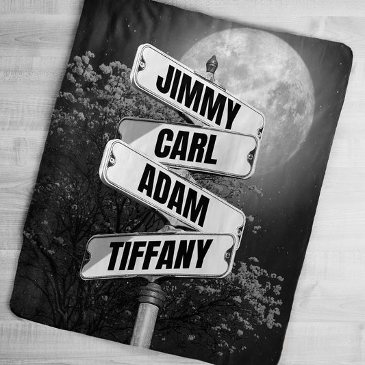 Full Moon at Night Family Member Names Vintage Street Sign Personalized Premium Blanket
