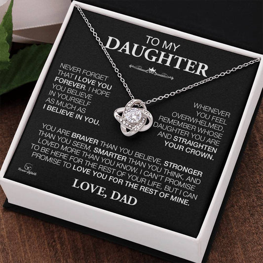 Unique Gift For Daughter From Dad "Never Forget That I Love You" Love Knot Necklace