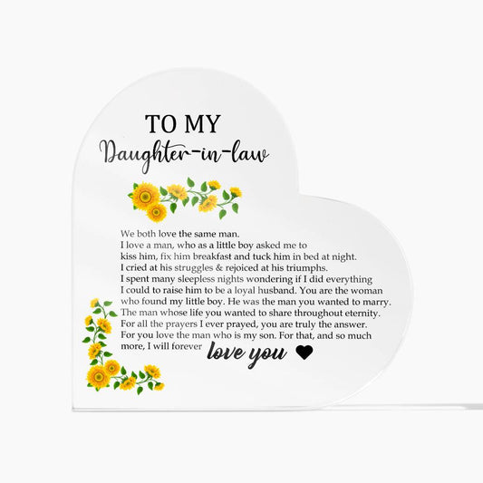 To My Daughter In Law Sunflower Premium Acrylic Heart Plaque