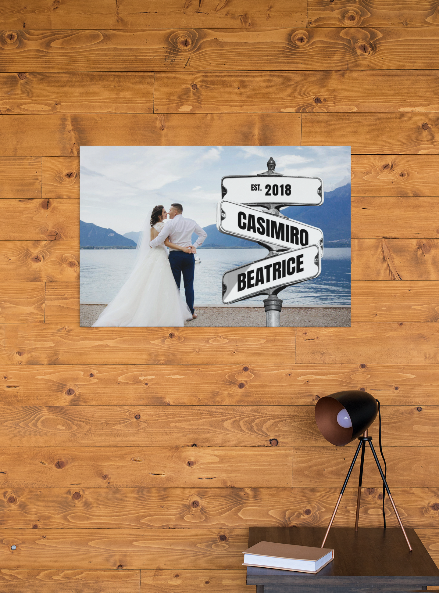 Wedding Couple Photo with Vintage Street Sign Personalized Premium Canvas