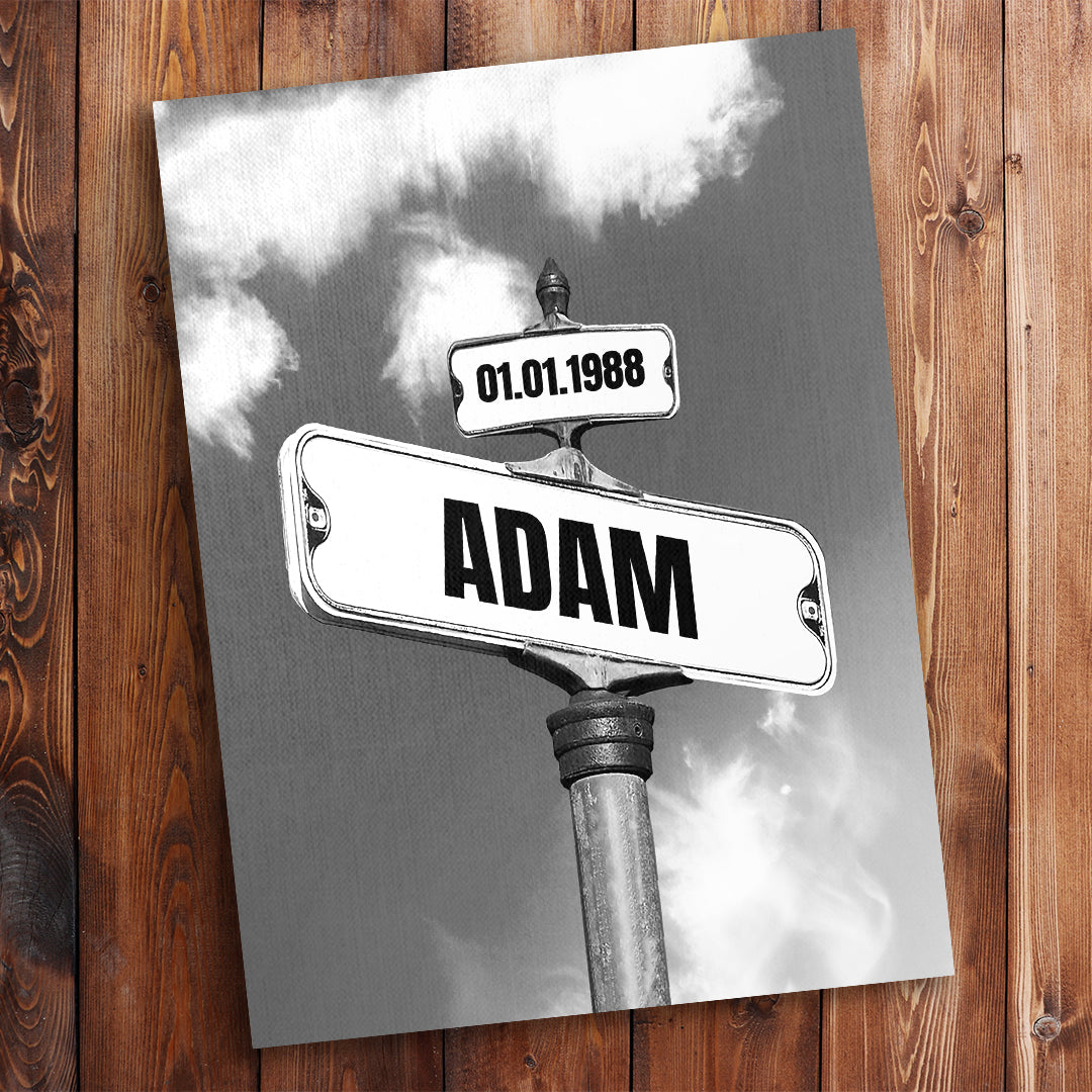 Date of Birth Vintage Street Sign Personalized Premium Canvas