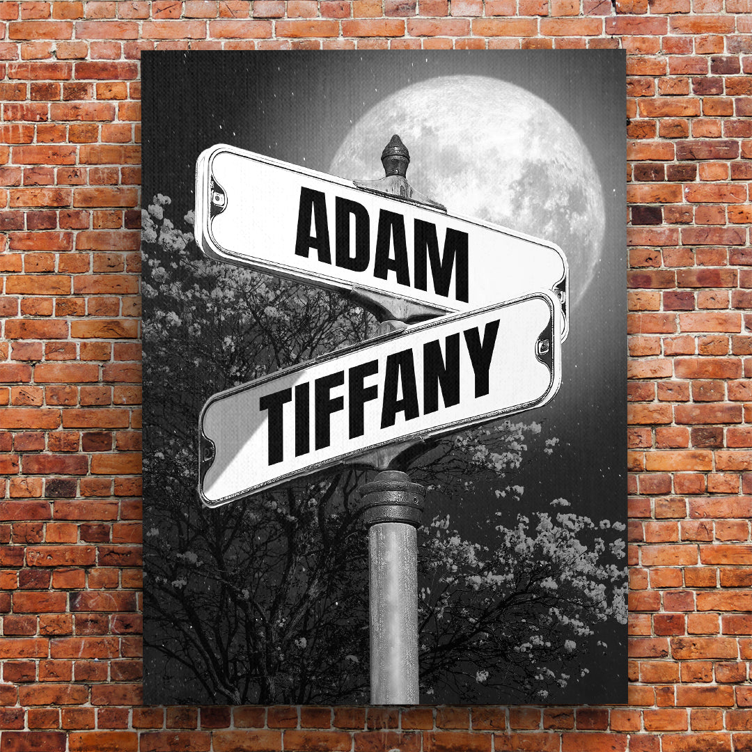 Full Moon at Night Family Member Names Vintage Street Sign Personalized Premium Canvas