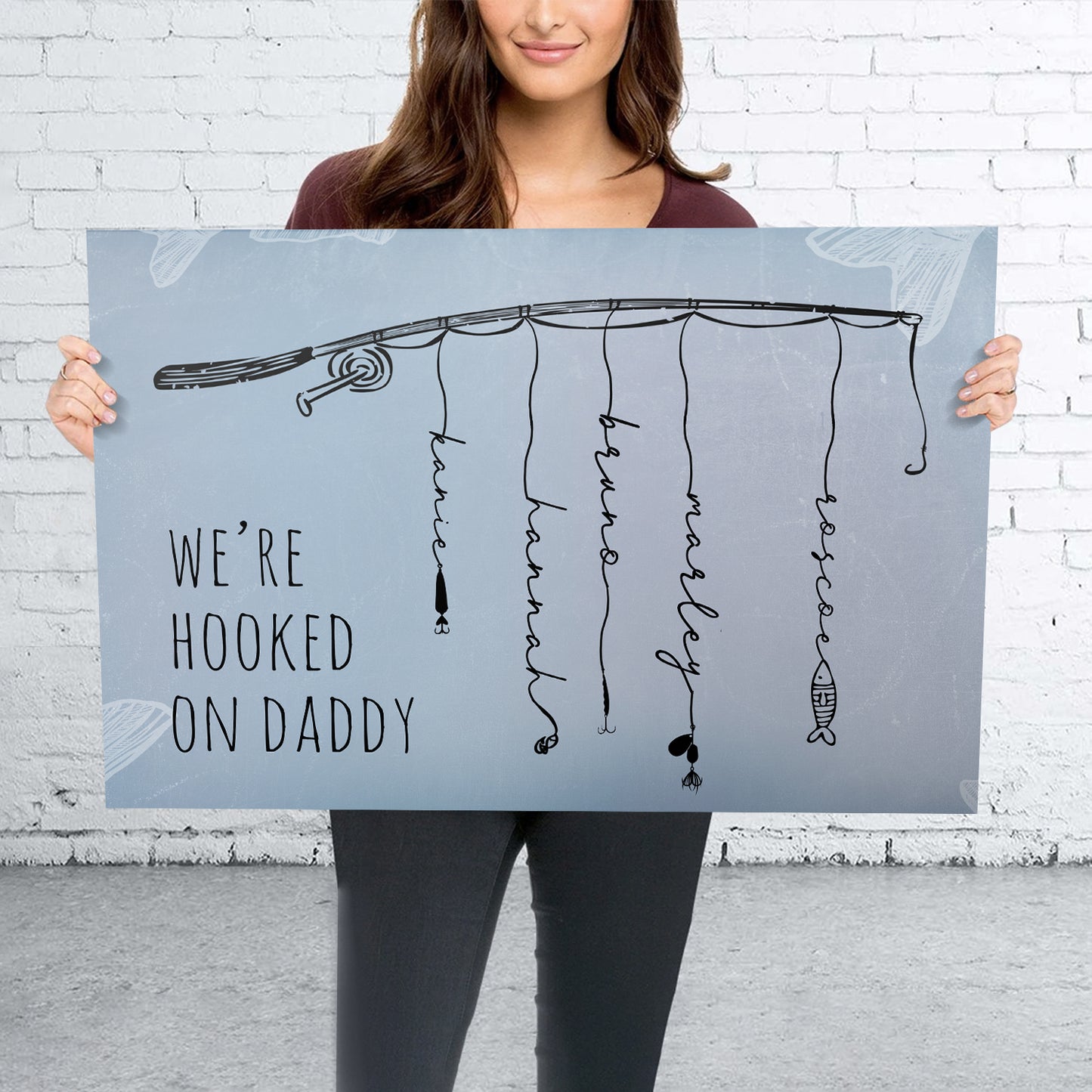 We're Hooked On Daddy Personalized Premium Canvas