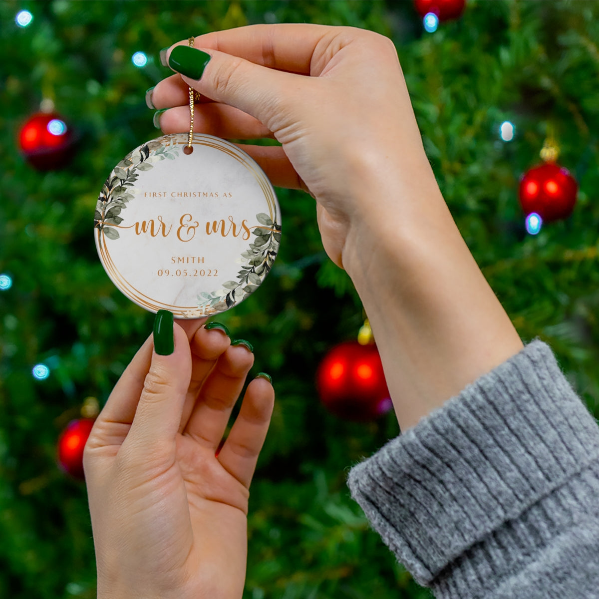 Mr and Mrs Christmas Ornament - First Christmas Married Ornament - Our First Christmas Married as Mr and Mrs Ornament - Floral Border Ornament - Personalized