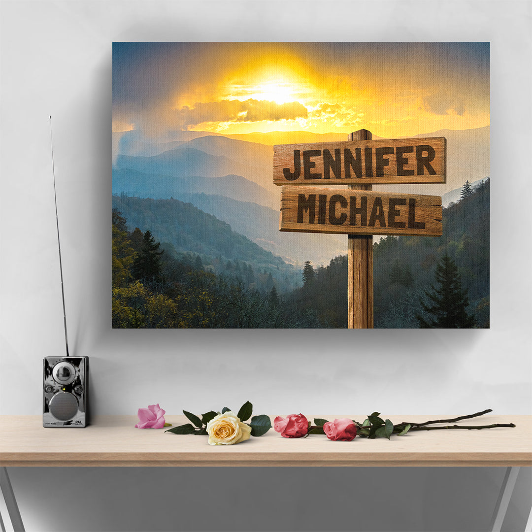 Sunset Mountains Multi-Names Personalized Premium Canvas