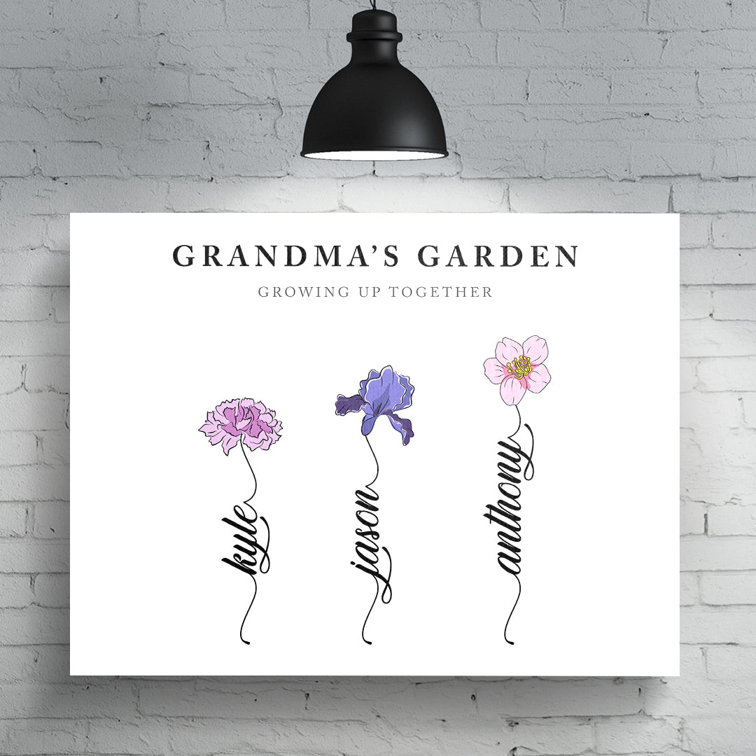 Custom Family Art Print | Personalized Watercolor Birth Month Flower Premium Canvas