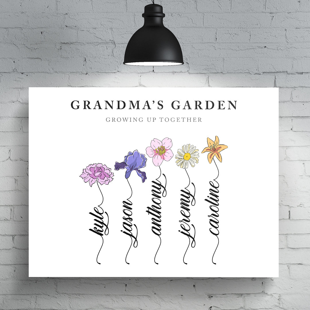 Custom Family Art Print | Personalized Watercolor Birth Month Flower Premium Canvas