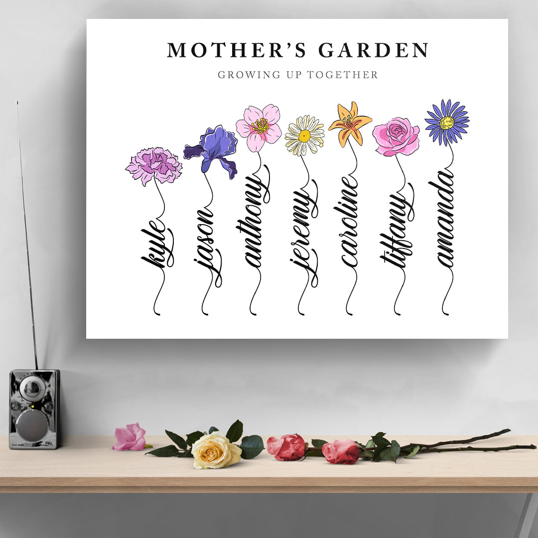 Custom Family Art Print | Personalized Watercolor Birth Month Flower Premium Canvas