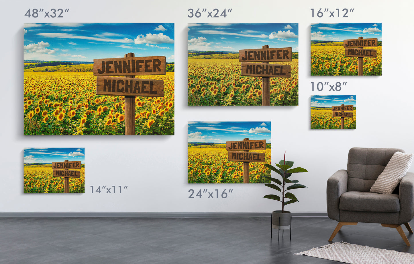 Sunflower Field Multi-Names Personalized Premium Canvas