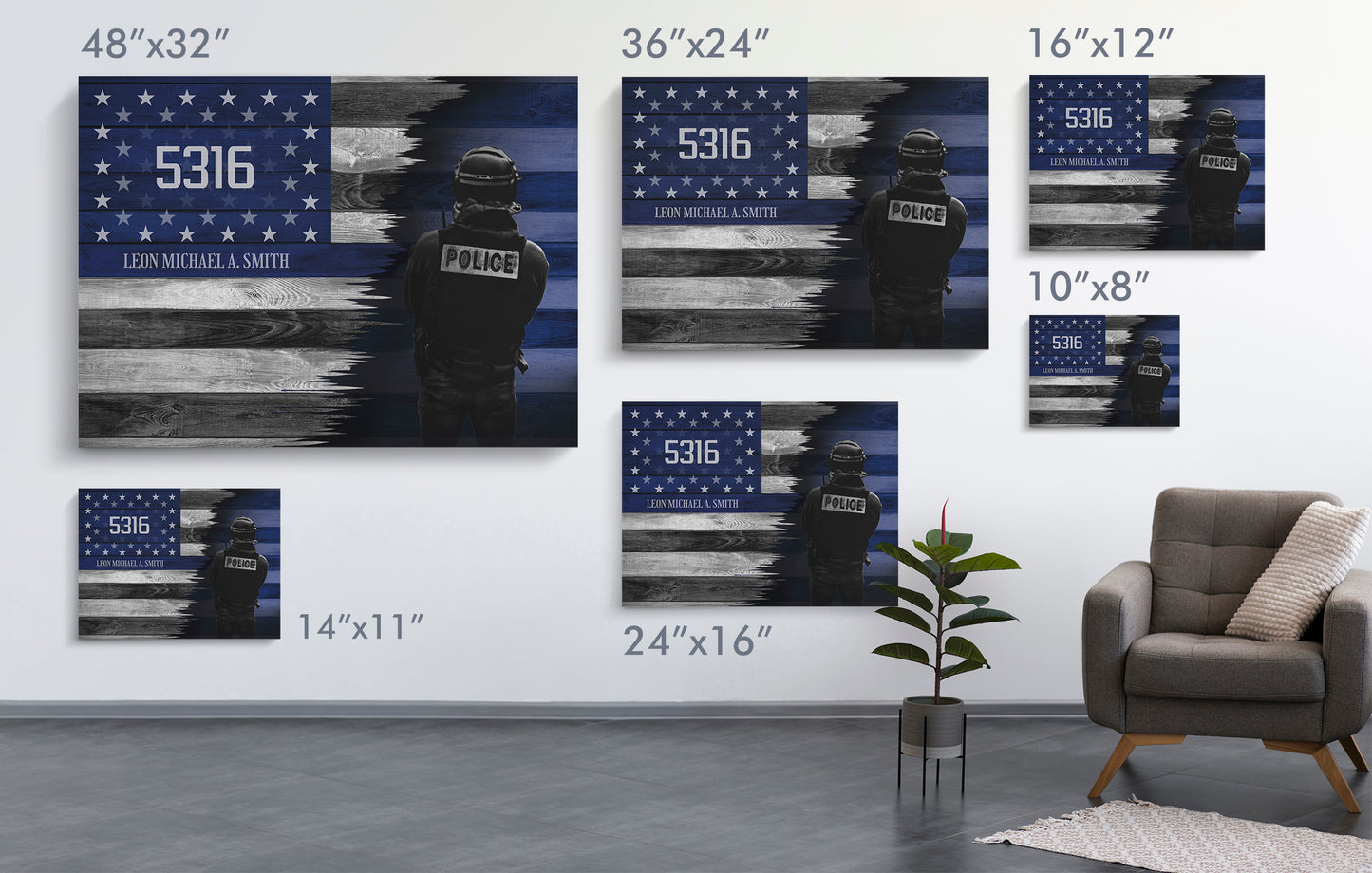 Thin Blue Line Personalized Premium Canvas