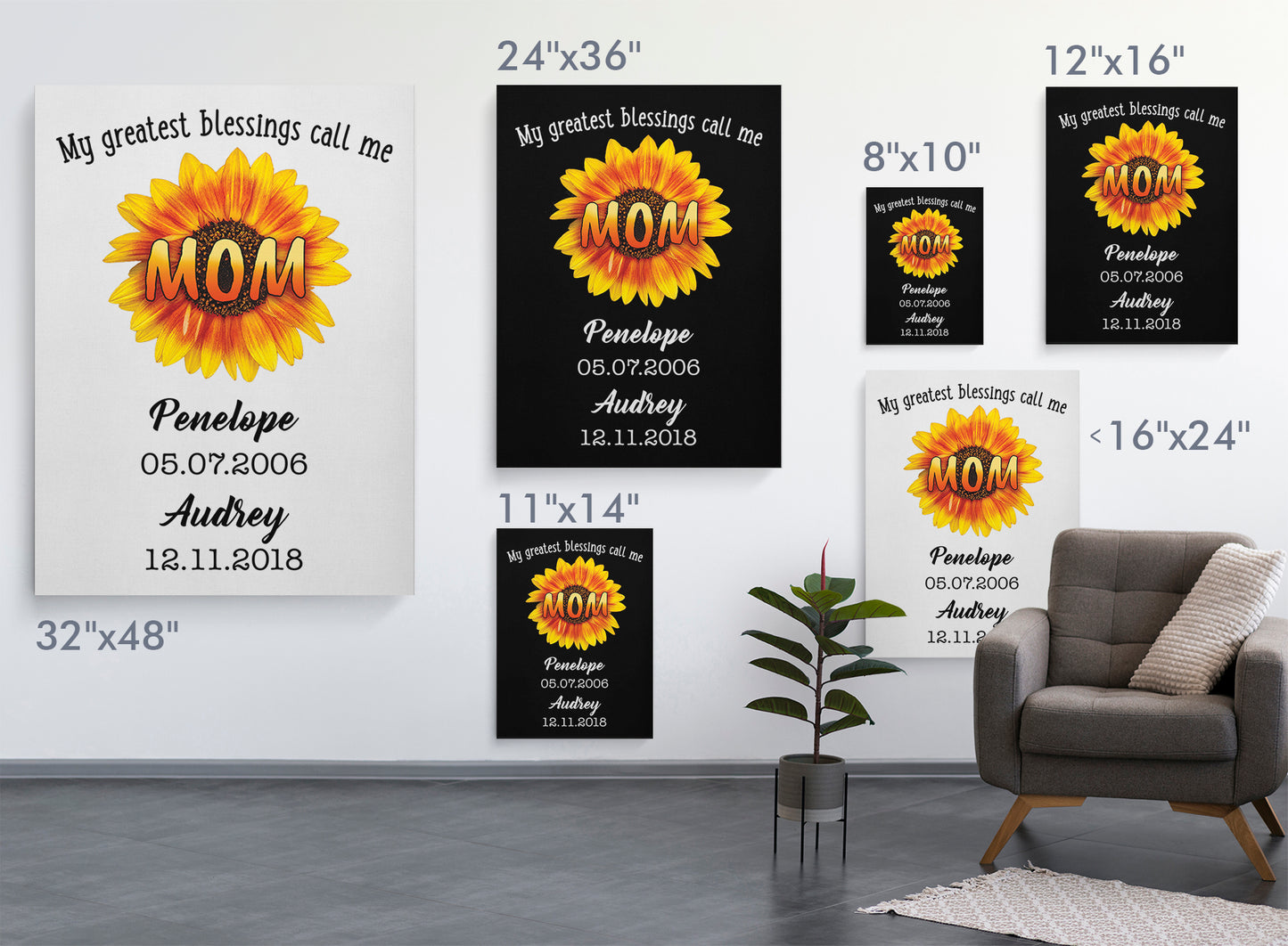 My Greatest Blessings Call Me Mom Sunflower Personalized Premium Canvas