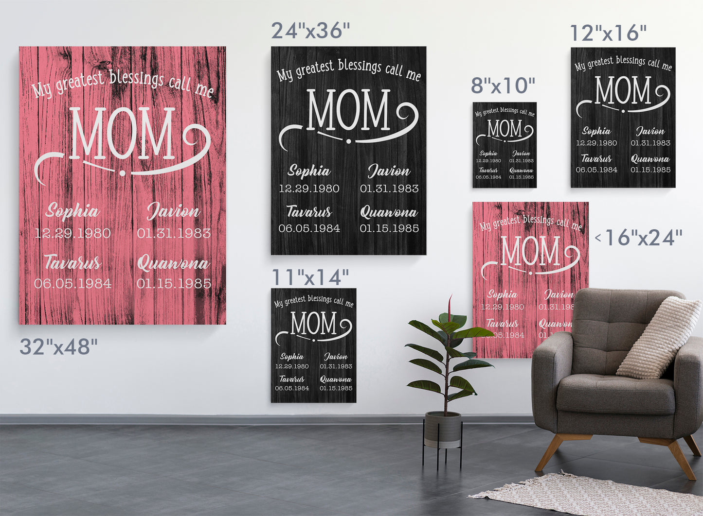 My Greatest Blessings Call Me Mom Rustic Personalized Premium Canvas