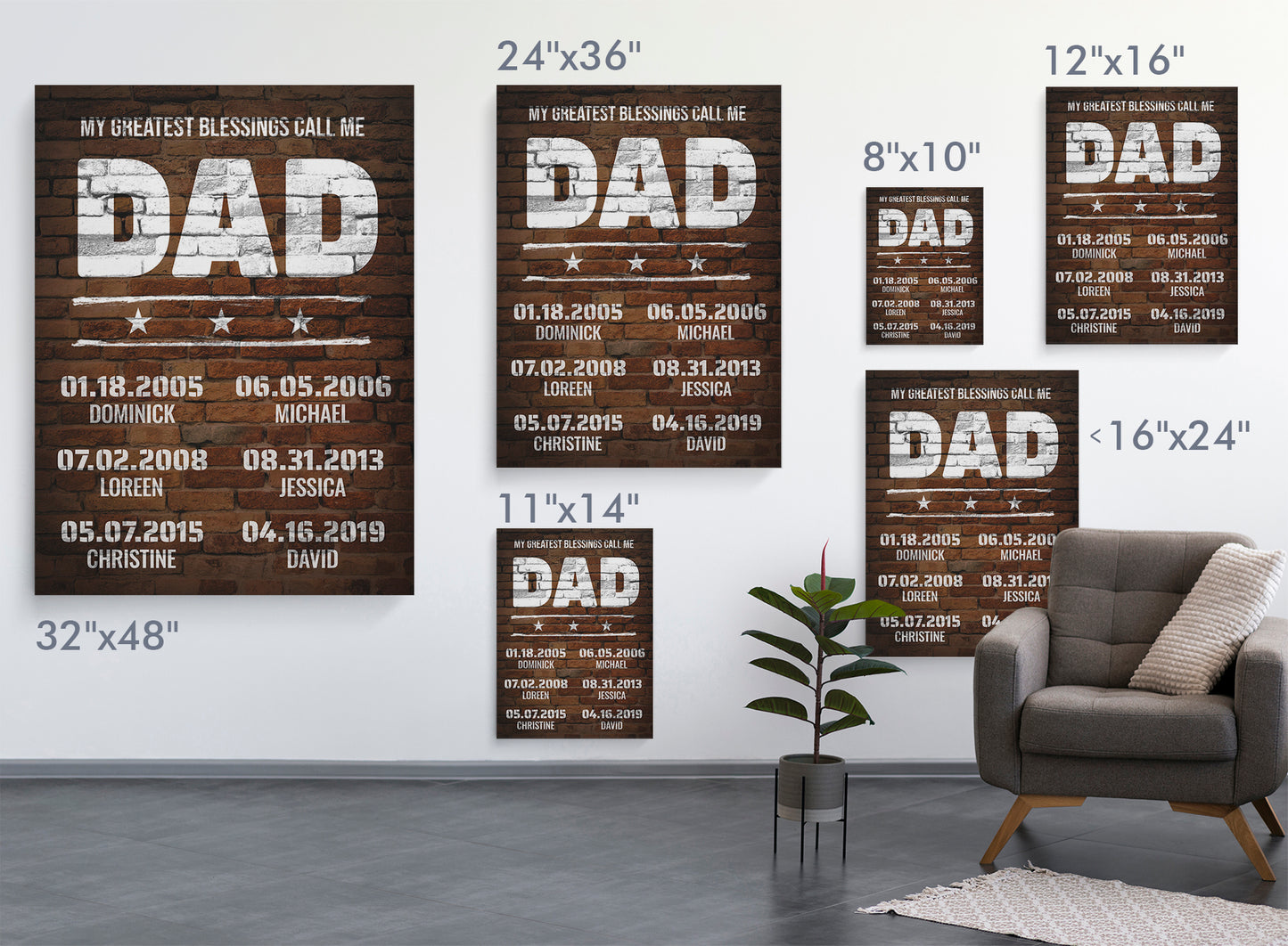 My Greatest Blessings Call Me Dad Rustic Brick Wall Personalized Premium Canvas