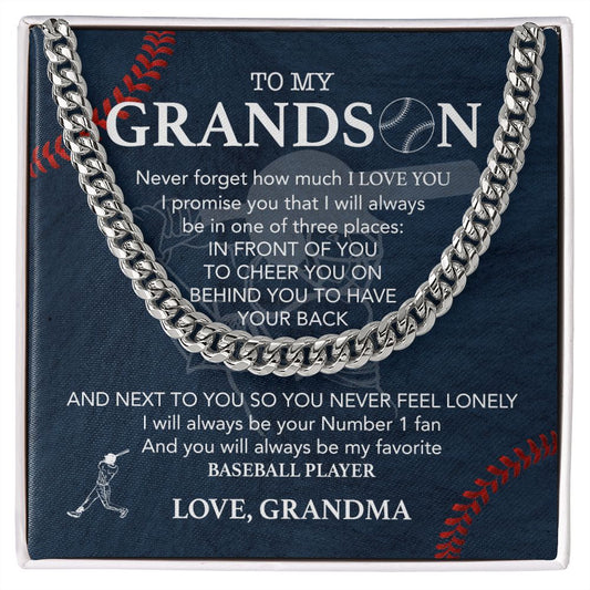 To My Baseball Grandson - #1 Fan, Grandma - Cuban Link Chain