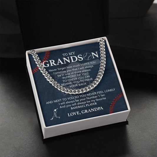 To My Baseball Grandson - #1 Fan, Grandpa - Cuban Link Chain