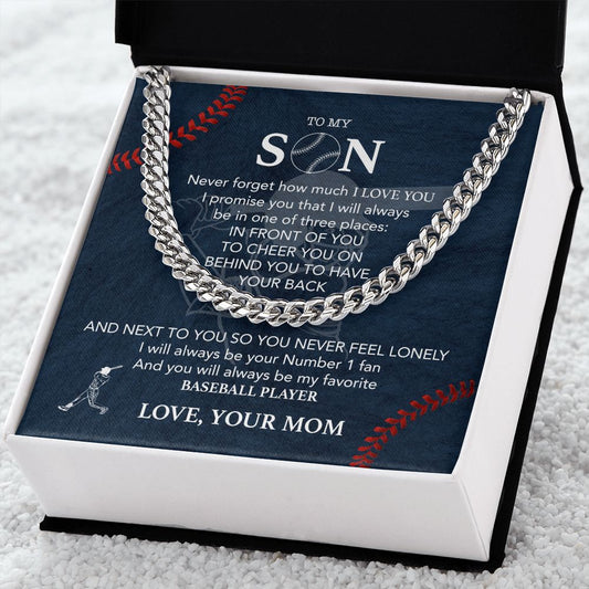 To My Baseball Son - #1 Fan, From Mom - Cuban Link Chain