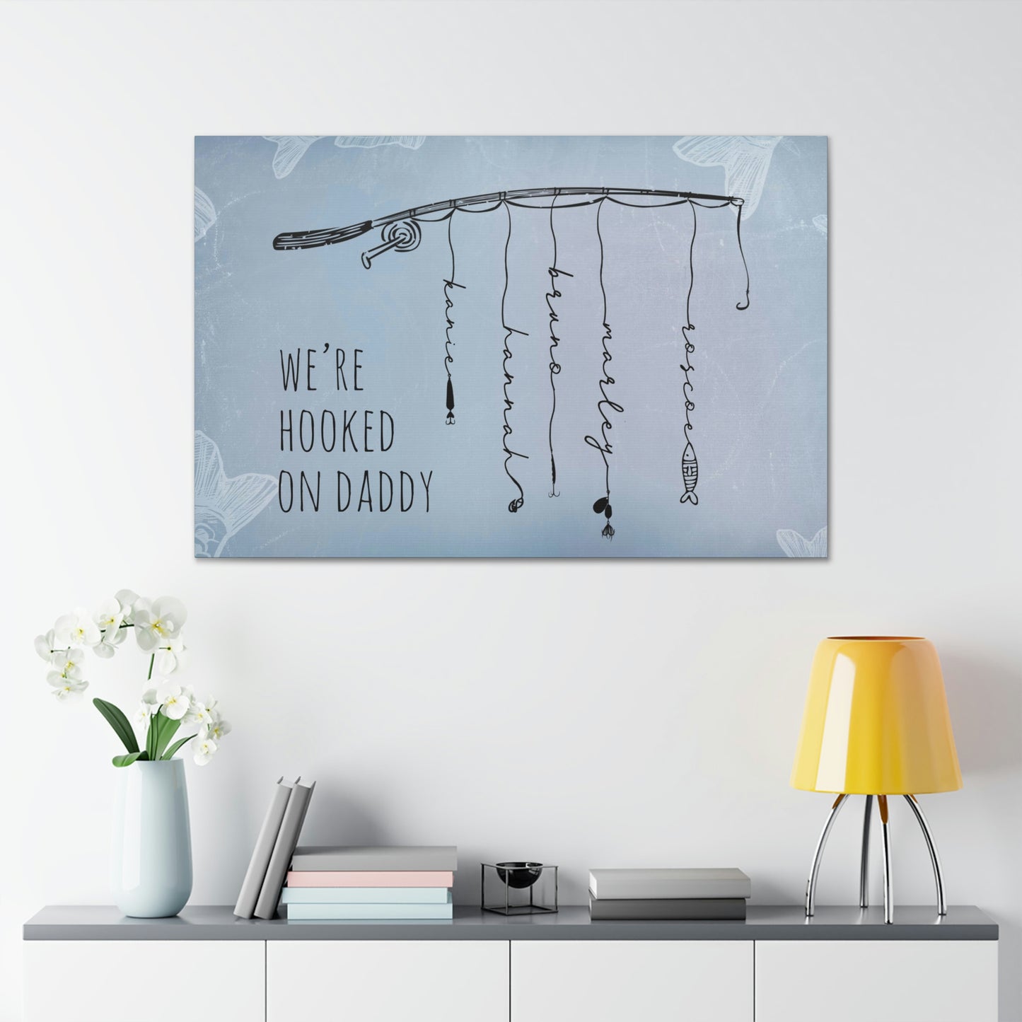 We're Hooked On Daddy Personalized Premium Canvas