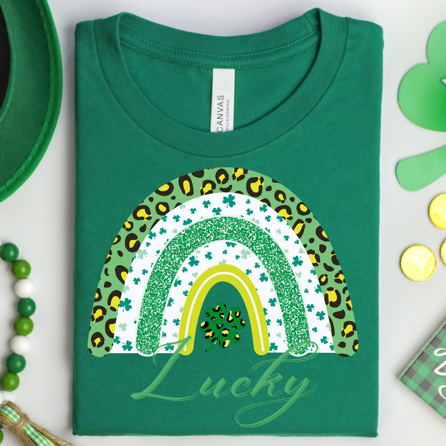 St. Patrick's Day Shirt | Shamrock Leopard Rainbow