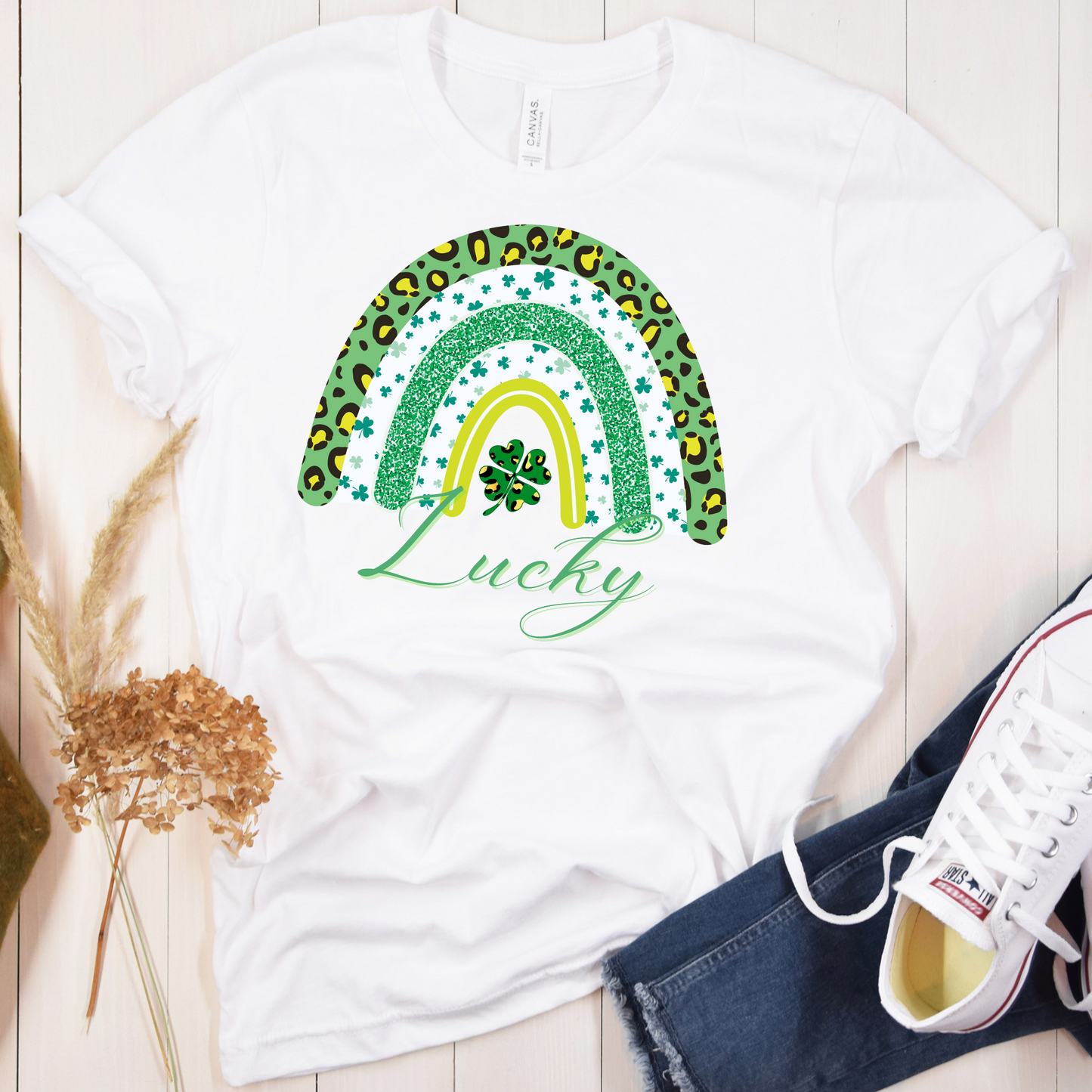 St. Patrick's Day Shirt | Shamrock Leopard Rainbow